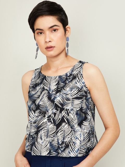 

Ginger by Lifestyle Women Navy Blue Printed Pure Cotton Top