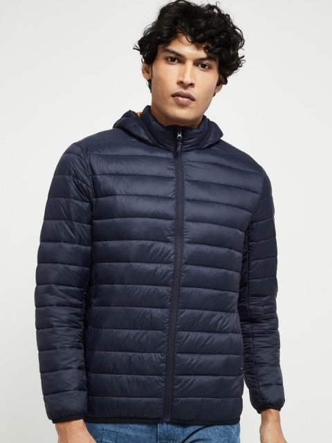 

max Men Navy Blue Solid Puffer Jacket