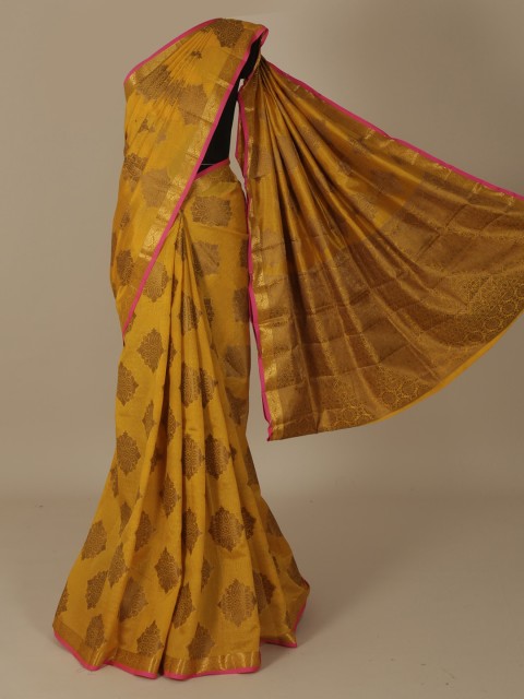 

Pothys Mustard & Gold-Toned Jute Silk Woven Design Saree