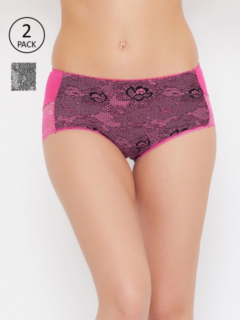 Secrets by Zerokaata Women Pack Of 2 Assorted Self-Design Lace Hipster Briefs SZPTY0098
