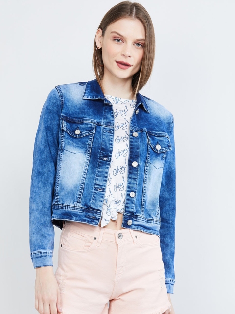

max Women Blue Solid Denim Jacket