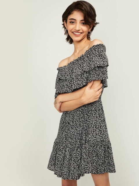 

Ginger by Lifestyle Women Black & White Floral Printed Fit and Flare Dress