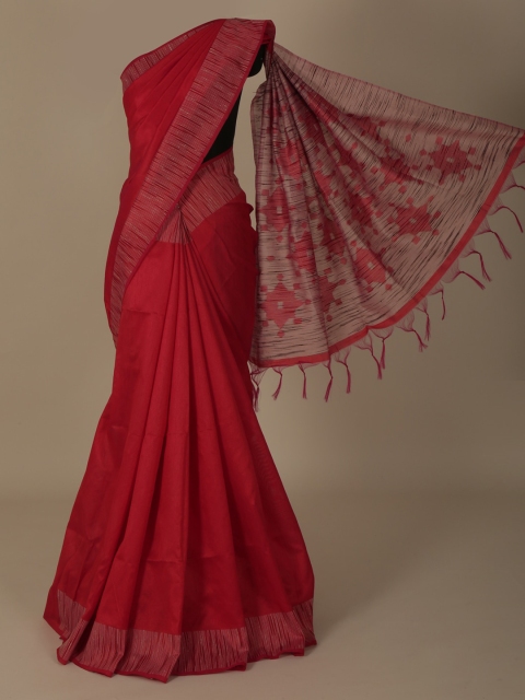 

Pothys Red Solid Jute Silk Saree