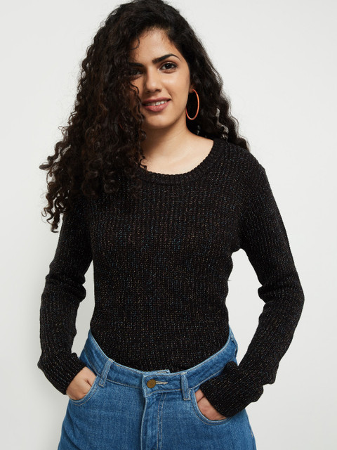 

max Women Black Speckled Pullover Sweater