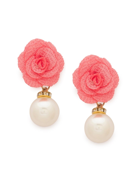 

Globus Gold-Toned & Pink Floral Drop Earrings