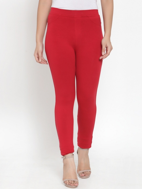 

KLOTTHE Women Maroon Solid Skinny-Fit Sustainable Treggings