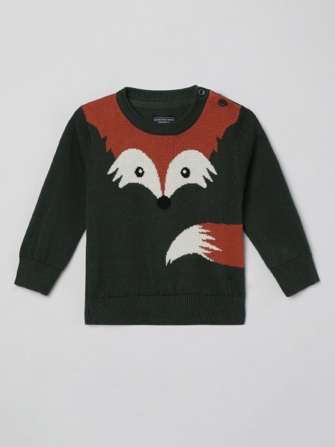

max Boys Green & Brown Self-Design Cotton Pullover Sweater