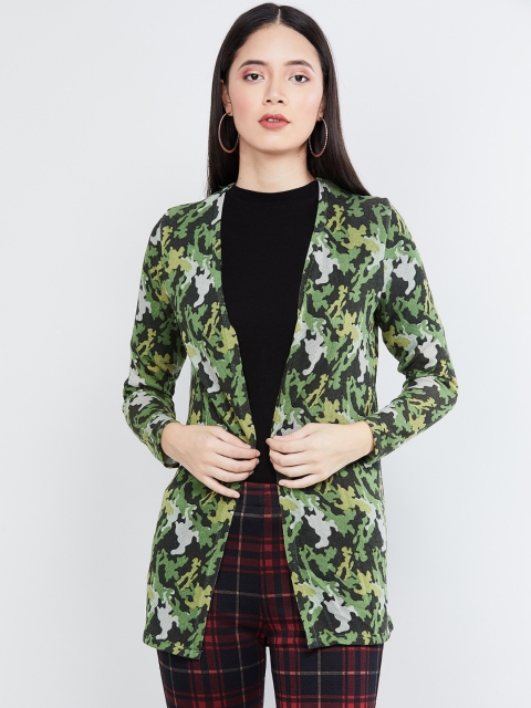 

max Women Green Printed Open Front Jacket