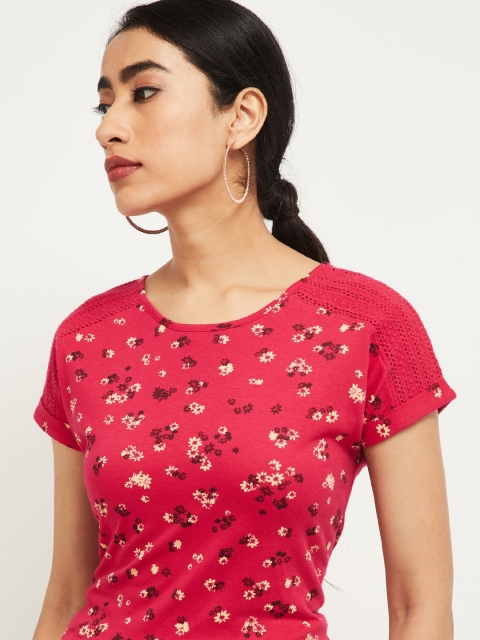

max Women Pink & Off-White Printed Pure Cotton Top