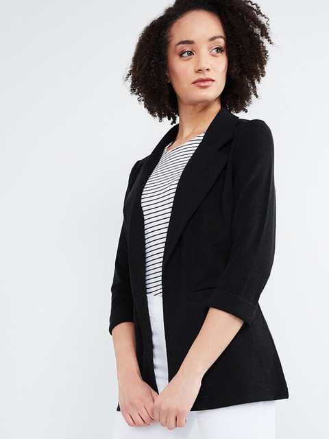 

max Women Black Solid Open Front Jacket
