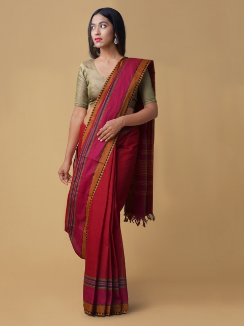 

Unnati Silks Red Solid Pure Cotton Saree