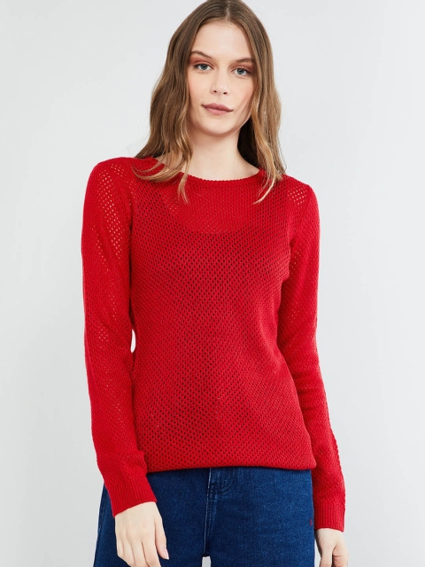 

max Women Red Self Design Pullover