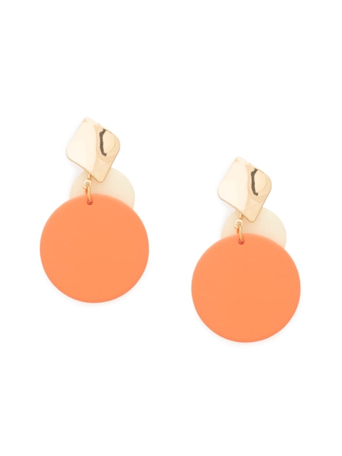

Globus Orange & Gold-Plated Circular Drop Earrings