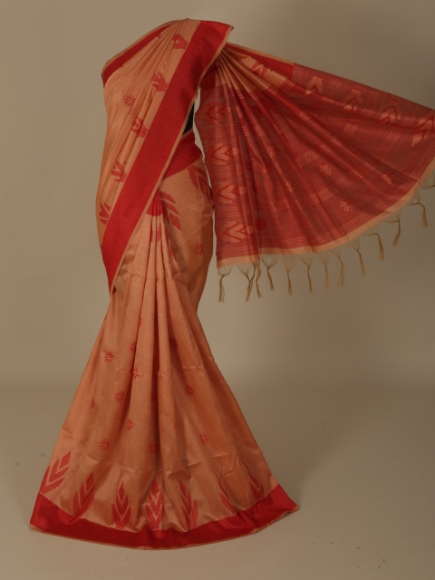 

Pothys Peach-Coloured & Orange Jute Silk Woven Design Saree