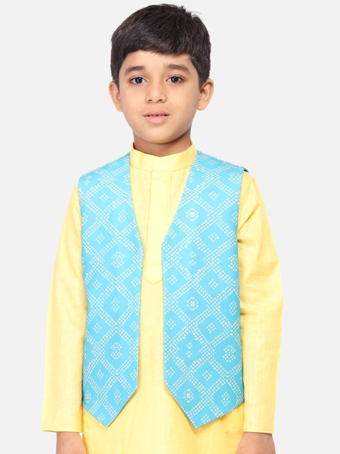 

TABARD Boys Blue & White Printed Open-Front Pure Cotton Nehru Jacket