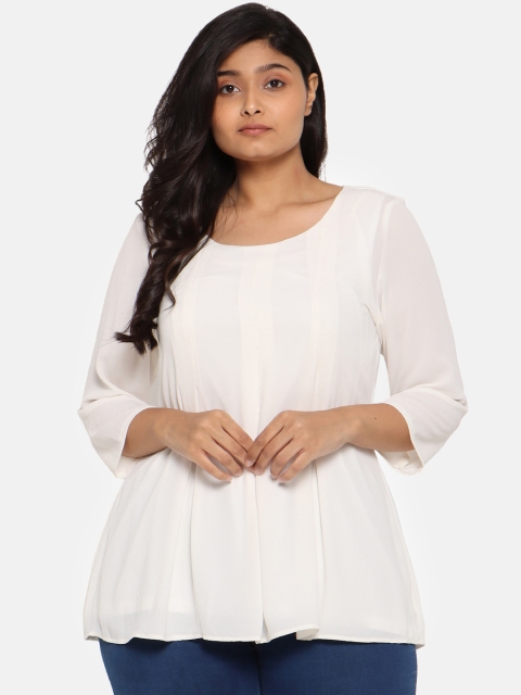 

The Pink Moon Women White Solid A-Line Top