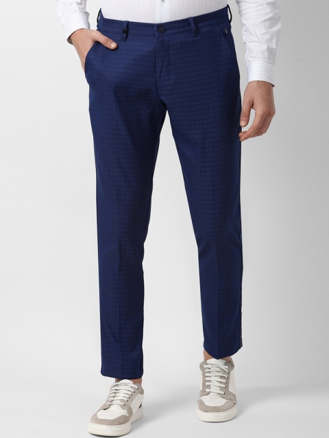 

Louis Philippe Sport Men Navy Blue Slim Fit Checked Regular Trousers