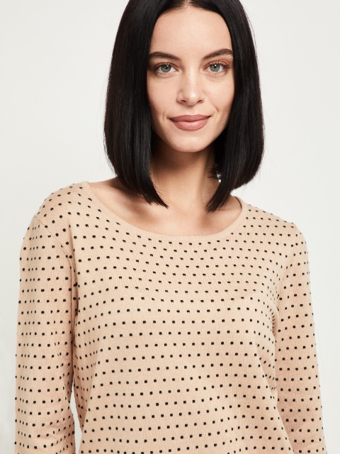 

max Women Beige & Black Printed Pullover Sweater