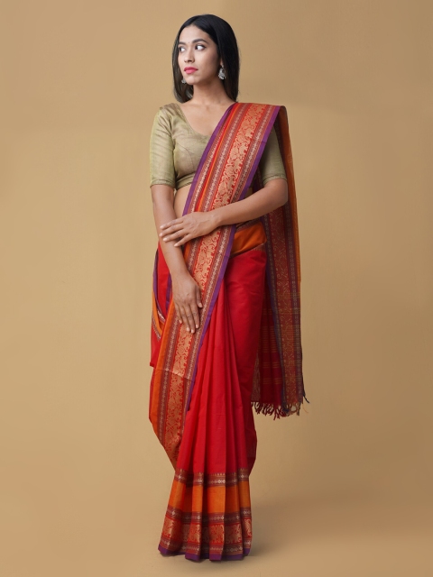 

Unnati Silks Red & Orange Pure Cotton Woven Design Saree