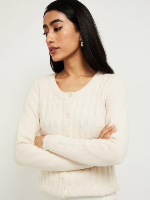 max Women Beige Self-Design Cardigan