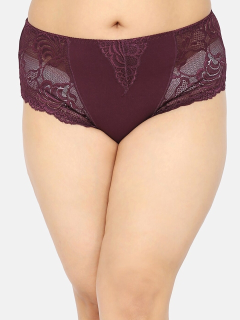 

Curvy Love Plus Size Women Burgundy Self Design Lace Basic Briefs CLU-04-C20