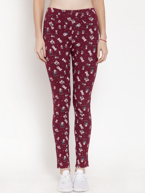 

KLOTTHE Women Maroon And Off White Printed Treggings