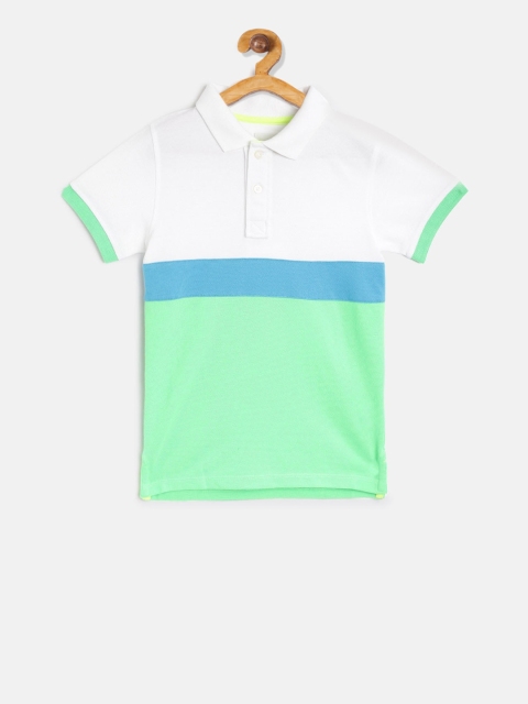 

Cherry Crumble Boys White 7 Green Colourblocked Polo Collar T-shirt