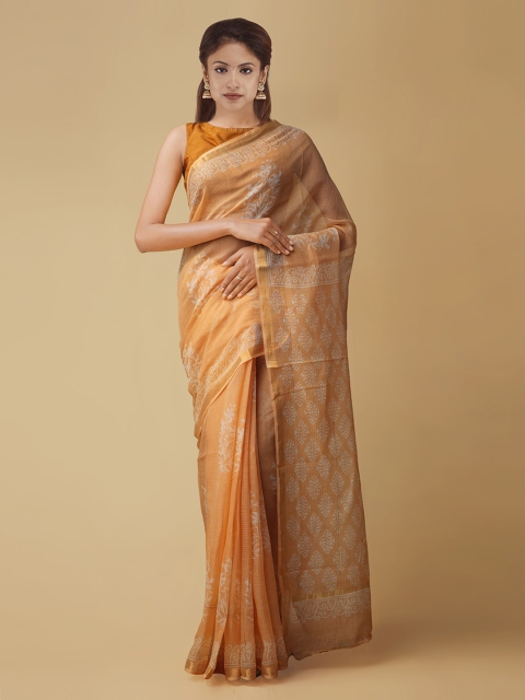 

Unnati Silks Orange Pure Cotton Woven Design Kota Saree