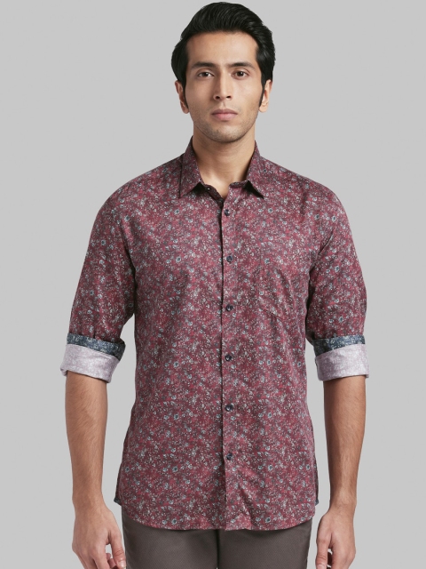 

Parx Men Red Slim Fit Printed Casual Shirt