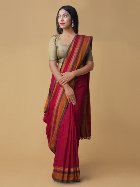 

Unnati Silks Pink Solid Pure Cotton Saree