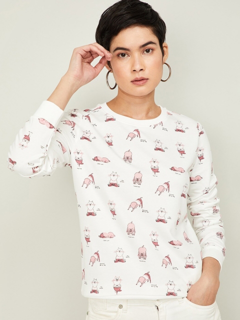 

Ginger by Lifestyle Women Off-White & Pink Printed Sweatshirt