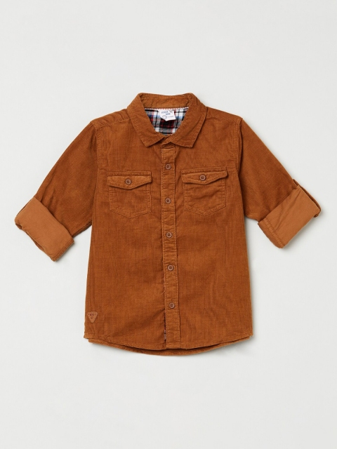 

max Boys Brown Regular Fit Solid Cotton Casual Shirt