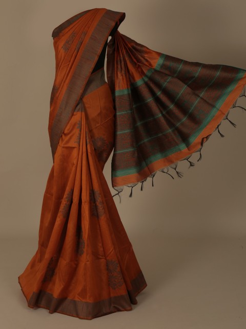 

Pothys Mustard & Brown Jute Silk Woven Design Saree