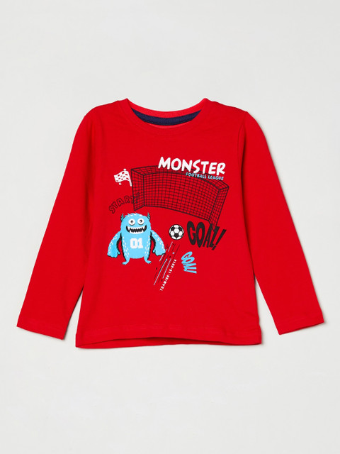 

max Boys Red Printed Cotton Round Neck T-shirt
