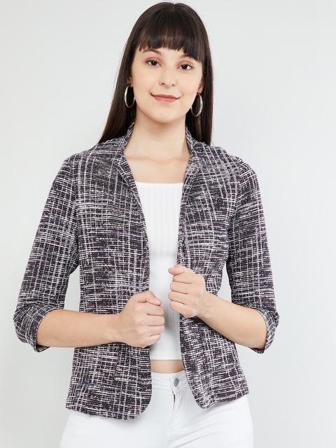 

max Women White 7 Black Checked Tailored Jacket