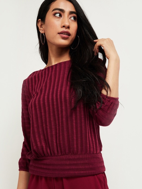 

max Women Red Striped Blouson Top