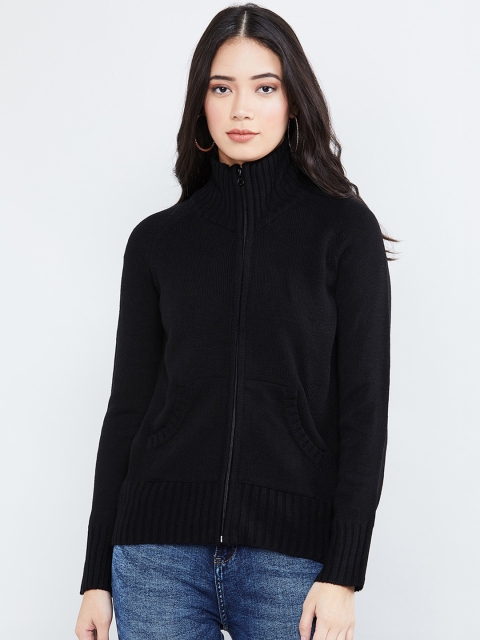 

max Women Black Solid Front-Open Sweater