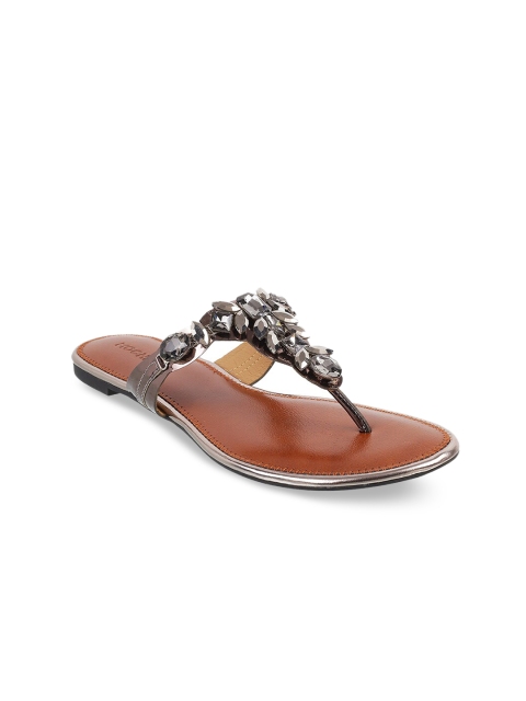 

Mochi Women Grey Embellished Open Toe Flats