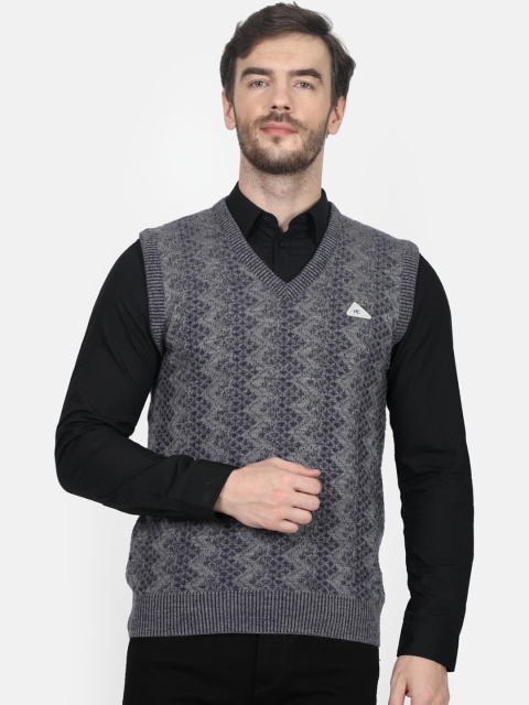 

Monte Carlo Men Grey Self-Design Sweater Vest