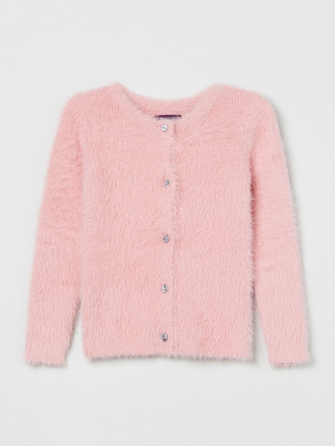 

max Girls Pink Solid Fuzzy Cardigan