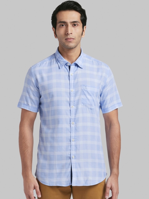 

Parx Men Blue & White Slim Fit Checked Casual Shirt