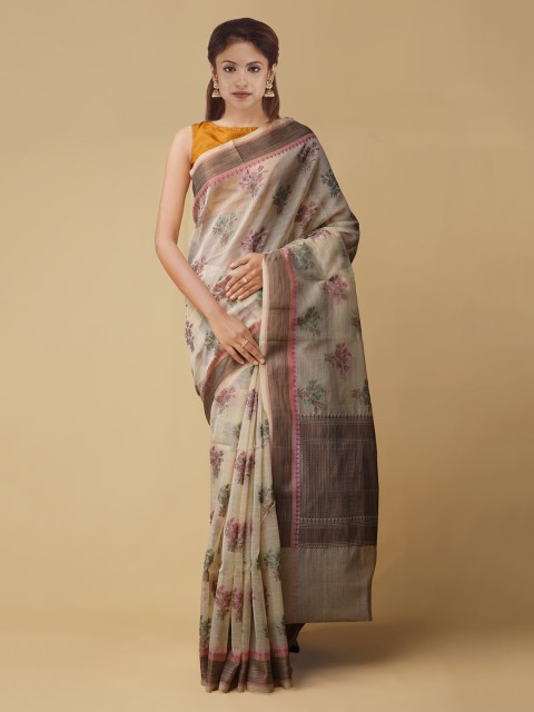 

Unnati Silks Cream-Coloured Silk Cotton Woven Design Banarasi Saree