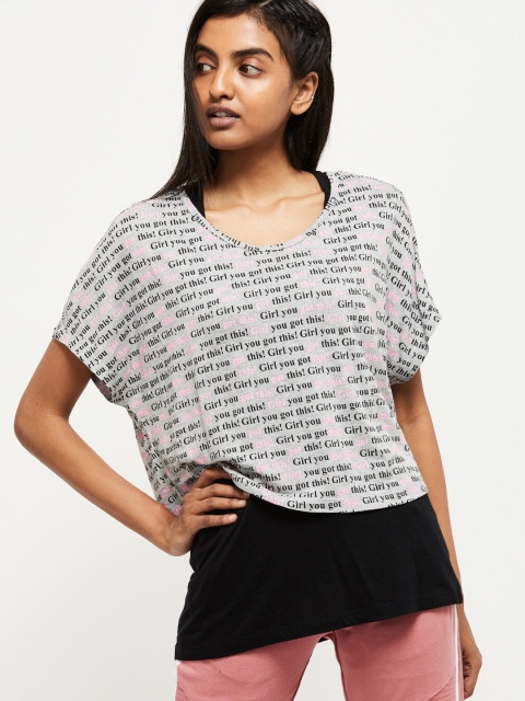 

max Women Grey Printed Round Neck T-shirt