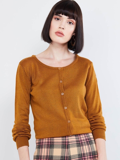 

max Women Mustard Brown Solid Cardigan