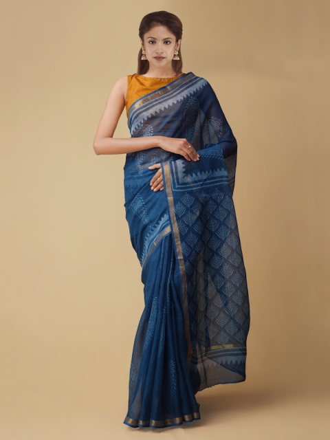 

Unnati Silks Blue Pure Cotton Printed Kota Saree