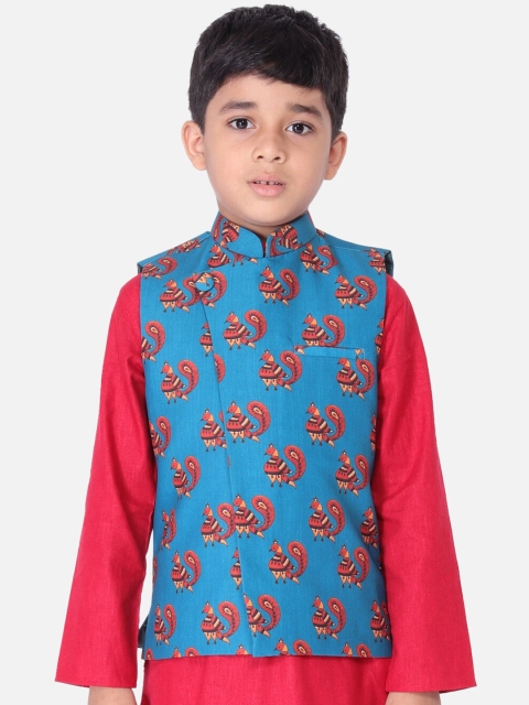 

TABARD Boys Blue Printed Pure Cotton Nehru Jacket