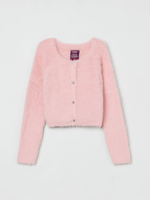 

max Girls Pink Solid Fuzzy Cardigan