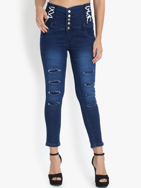 

Perfect Outlet Women Blue Slim Fit High-Rise Mildly Distressed Jeans