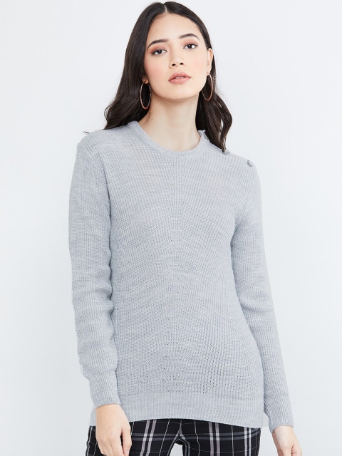 

max Women Grey Melange Solid Pullover Sweater