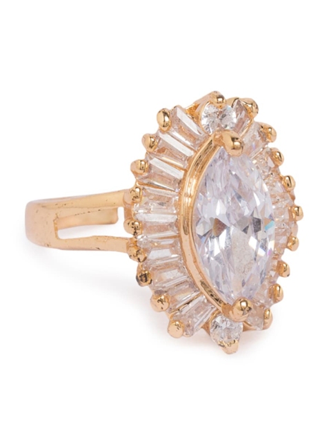 

Globus Women Gold-Plated & White CZ Studded Finger Ring